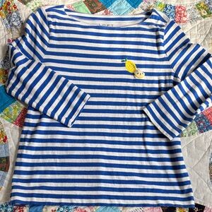 LOFT Blue & White Striped Long Sleeve Top with Yellow Lemon Patch